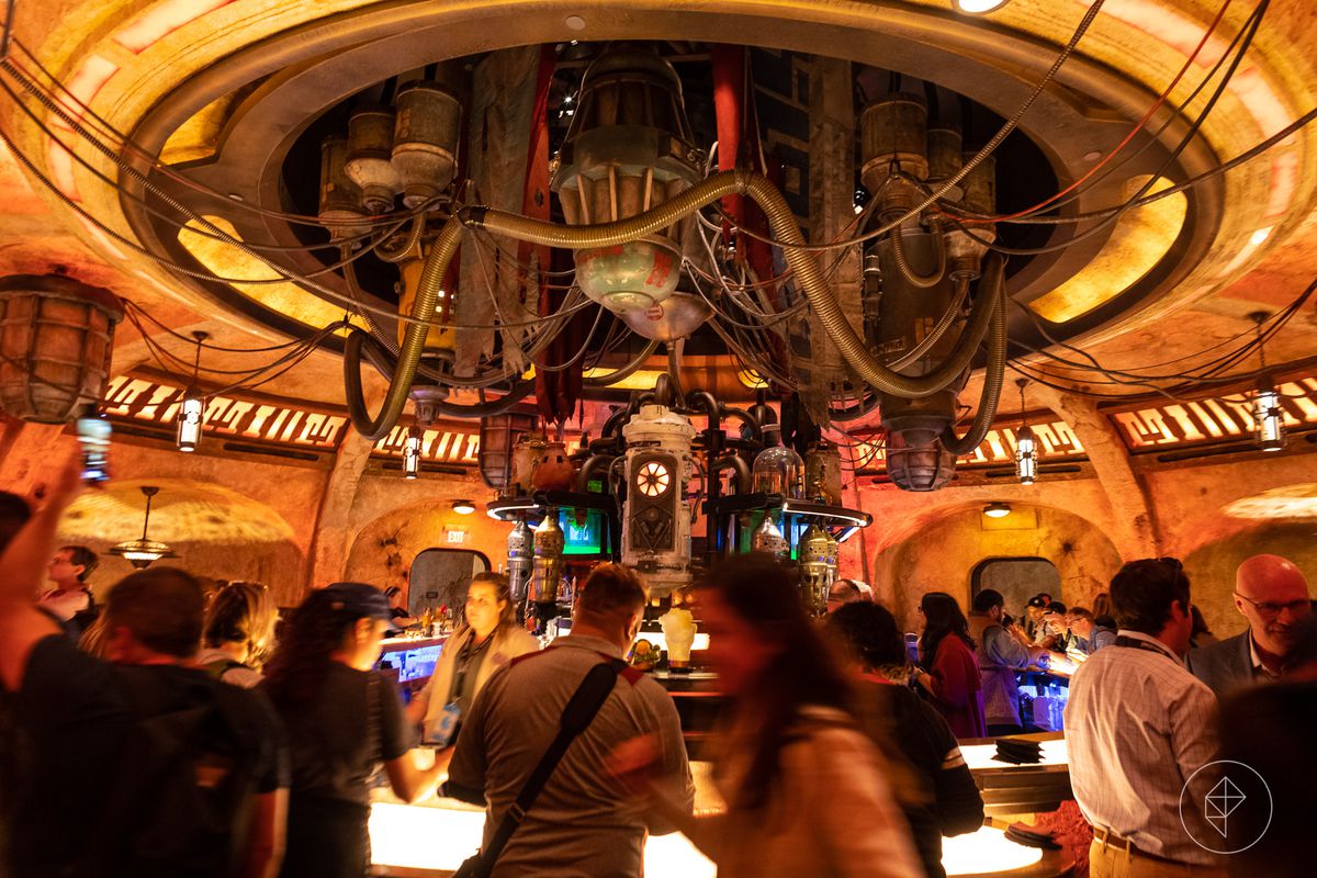 The inside of the cantina at at Star Wars Galaxy’s Edge in Disneyland