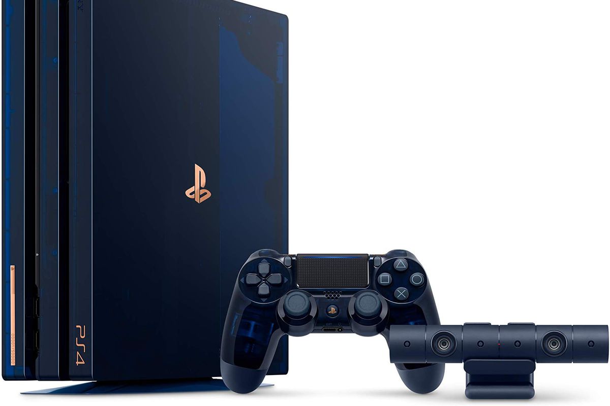 500 Million Limited Edition PS4 Pro - vertical console, controller and camera