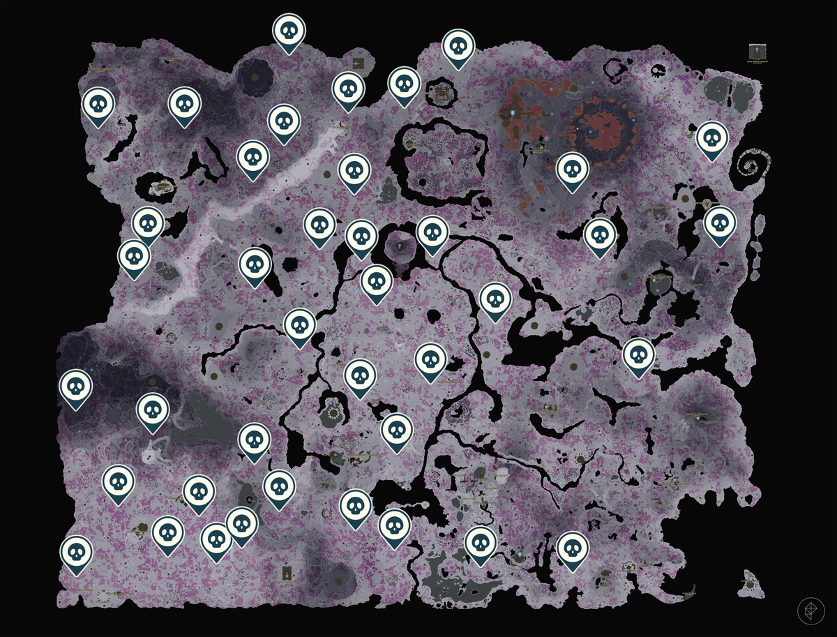 All Frox locations pinpointed on the map of the Depths in The Legend of Zelda: Tears of the Kingdom.