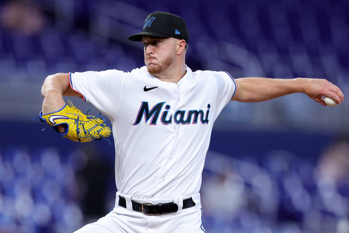Trevor Rogers of the Miami Marlins delivers a pitch against the San Francisco Giants during the first inning at loanDepot park on April 19, 2023 in Miami, Florida.