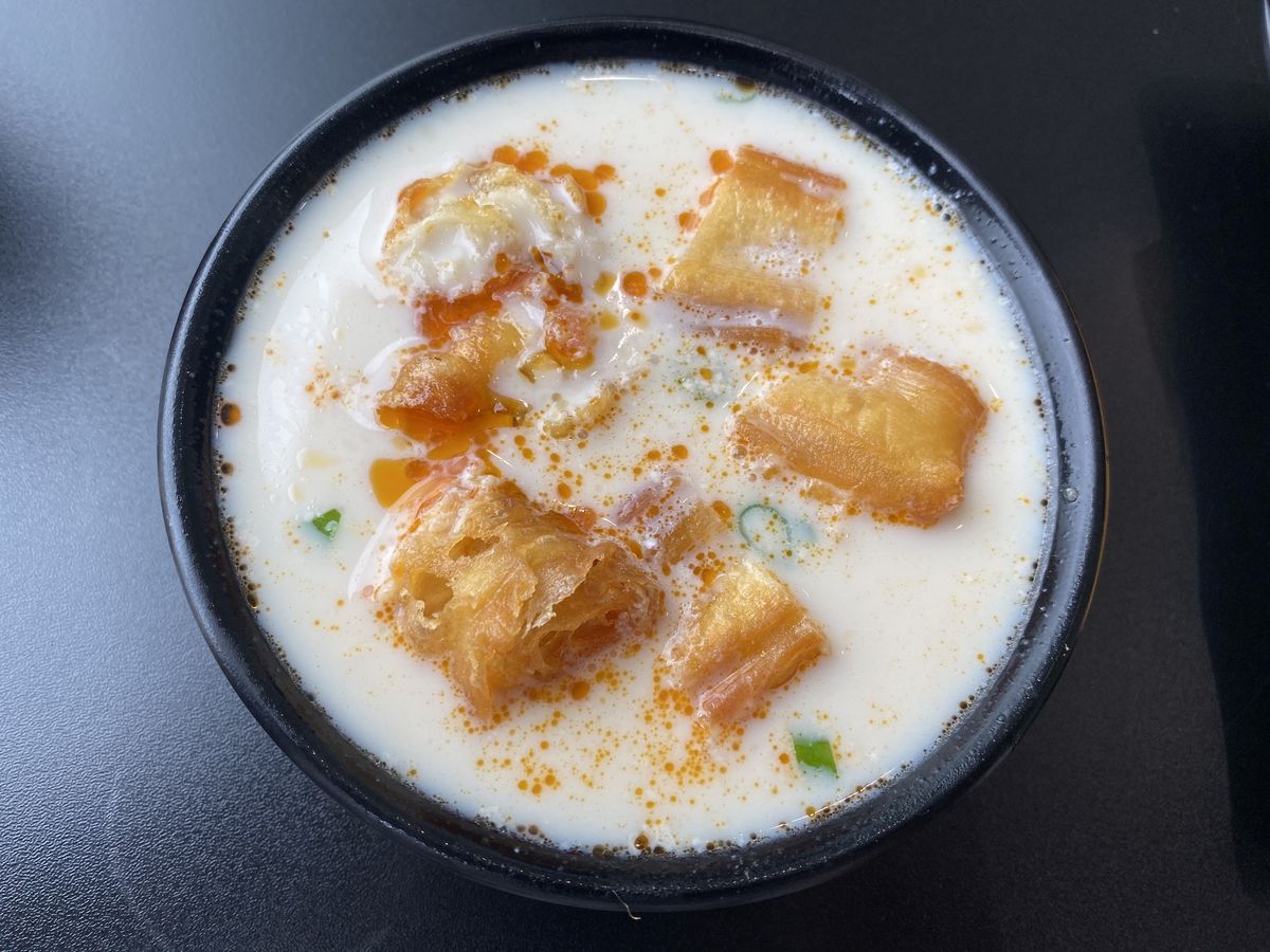 Salty soy milk with Chinese doughnuts at Dumpling Specialist