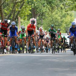 Riders compete in Stage 7 of the Tour of Utah cycling race in Salt Lake City on Sunday, Aug. 6, 2017.