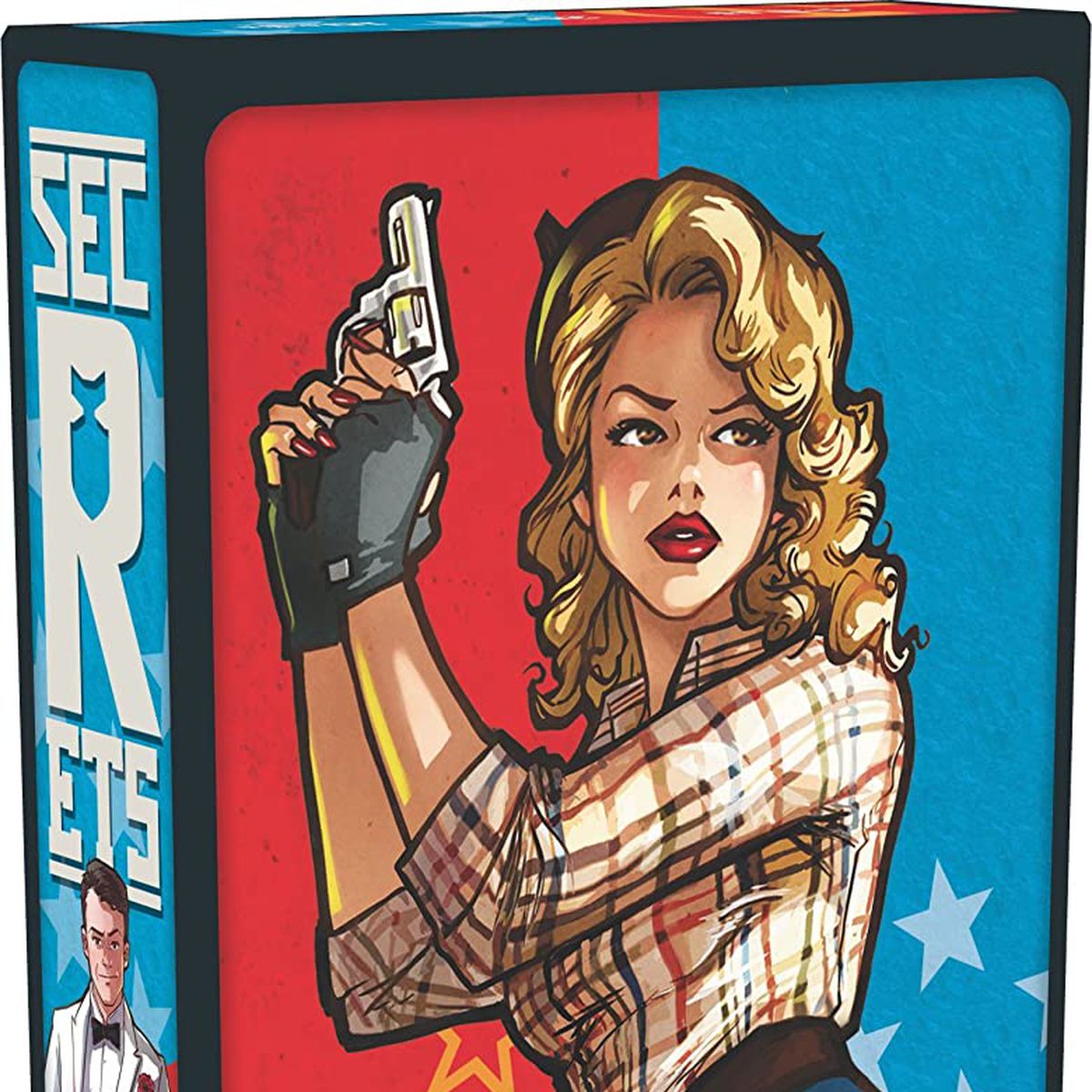 The Secrets box art shows a woman holding a gun next to the Russian hammer and sickle.