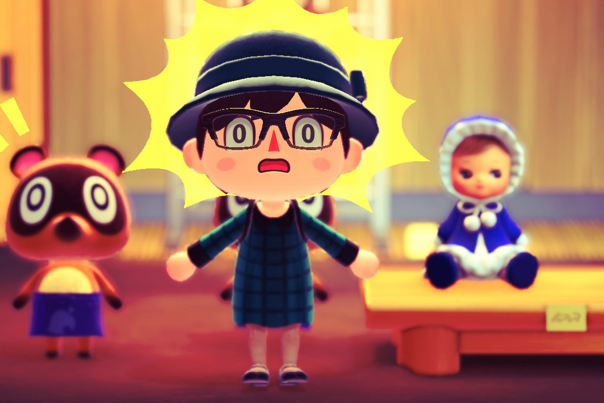 Animal Crossing: New Horizons - a villager stands in shock next to a creepy human baby doll.