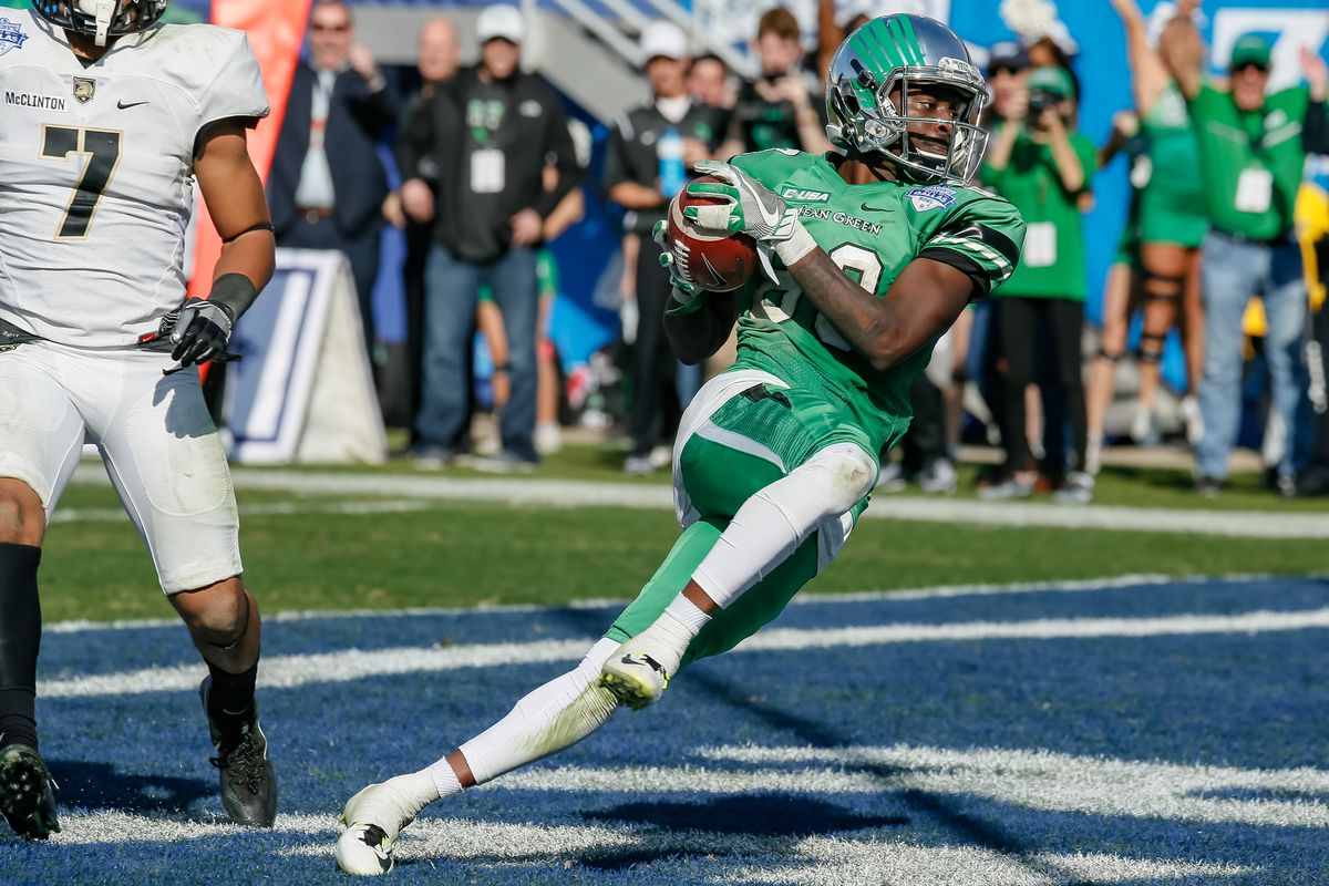 North Texas Mean Green wide receiver Tyler Wilson (83) catches a touchdown pass during the Zaxby’s Heart of Dallas Bowl between the Army West Point Black Knights and the North Texas Mean Green on December 27, 2016, at the Cotton Bowl in Dallas, TX. Army defeats North Texas 38-31 in overtime.