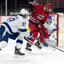The Carolina Hurricanes lost to Tampa Bay in regulation, 4-2, in PNC Arena on Monday, Feb. 22, 2021.