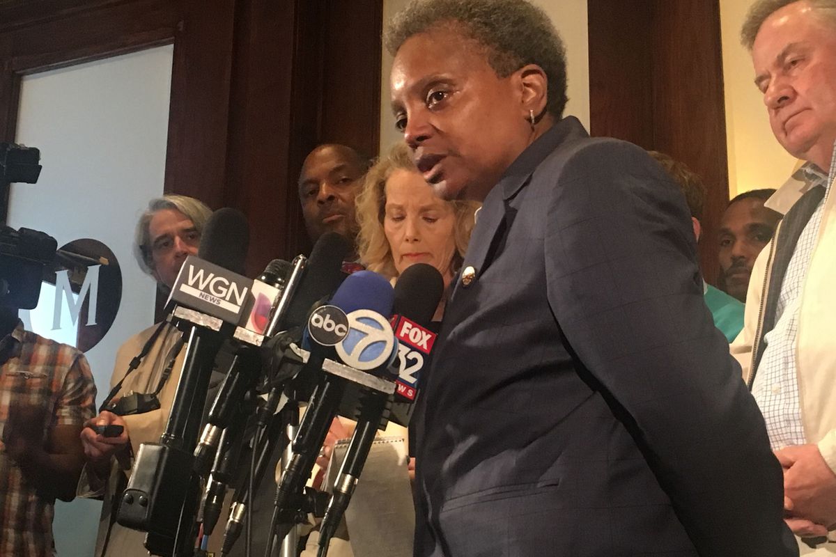 File photo of Chicago Mayor Lori Lightfoot speaking at Chicago's City Club on May 28, 2019.