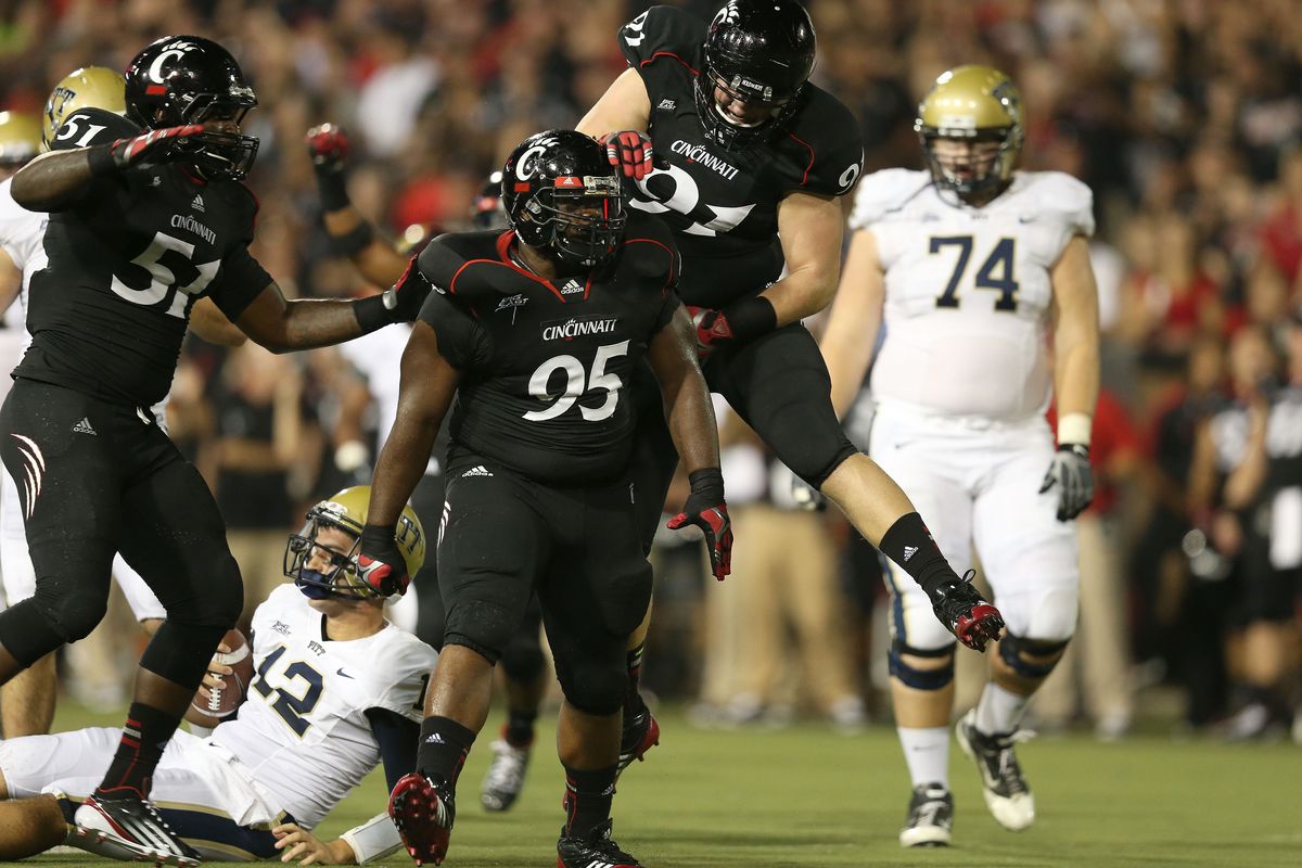 The Cincinnati Bearcats did a lot of attacking (and celebrating) against the Pitt offense. But the Bearcats were also burned for a couple big plays. What can be learned from them for the rest of the season. (Photo by Andy Lyons/Getty Images)