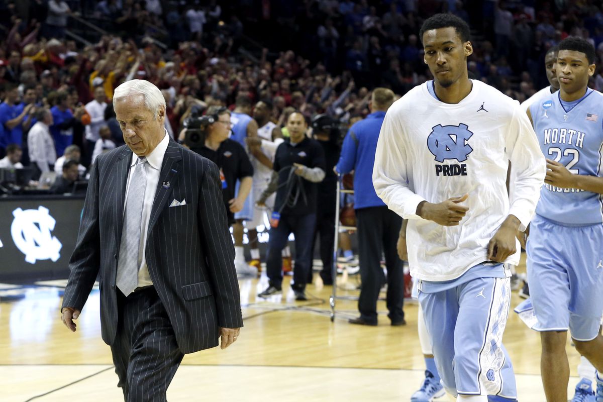 Mar 23, 2014; San Antonio, TX, USA; North Carolina Tar Heels head coach Roy Williams walks off the court after losing to the Iowa State Cyclones in a men's college basketball game during the third round of the 2014 NCAA Tournament at AT&T Center.