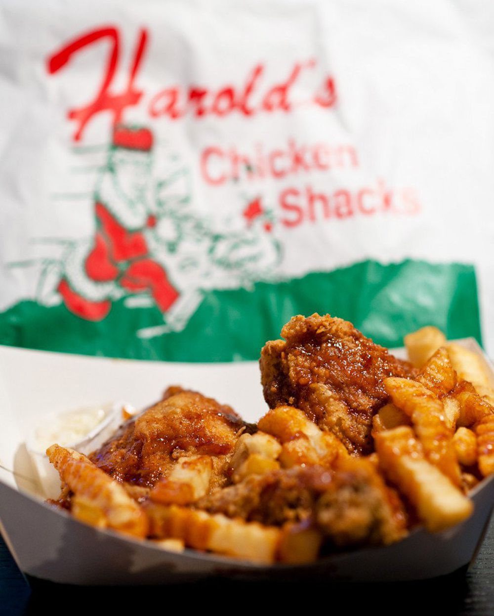 A serving of fried chicken and fries from Chicago’s famous Harold’s&nbsp;Chicken Shack.