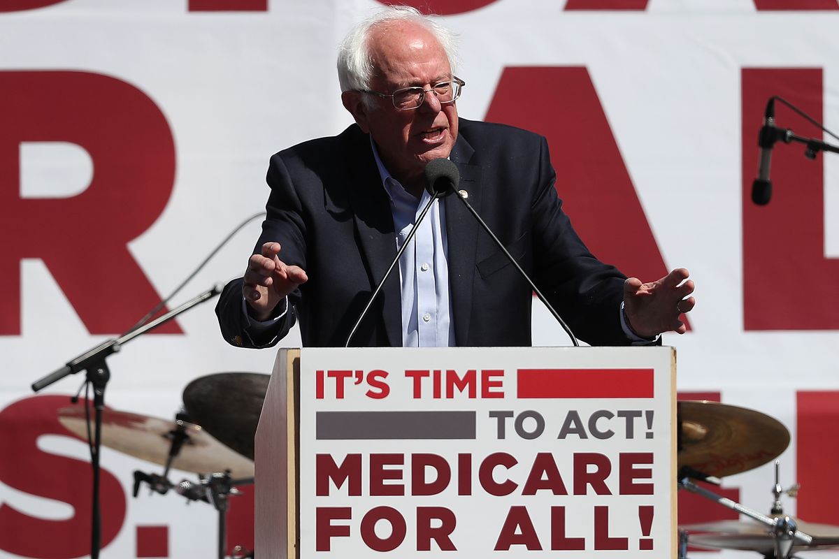 Bernie Sanders discusses the Medicare-for-all bill in San Francisco.