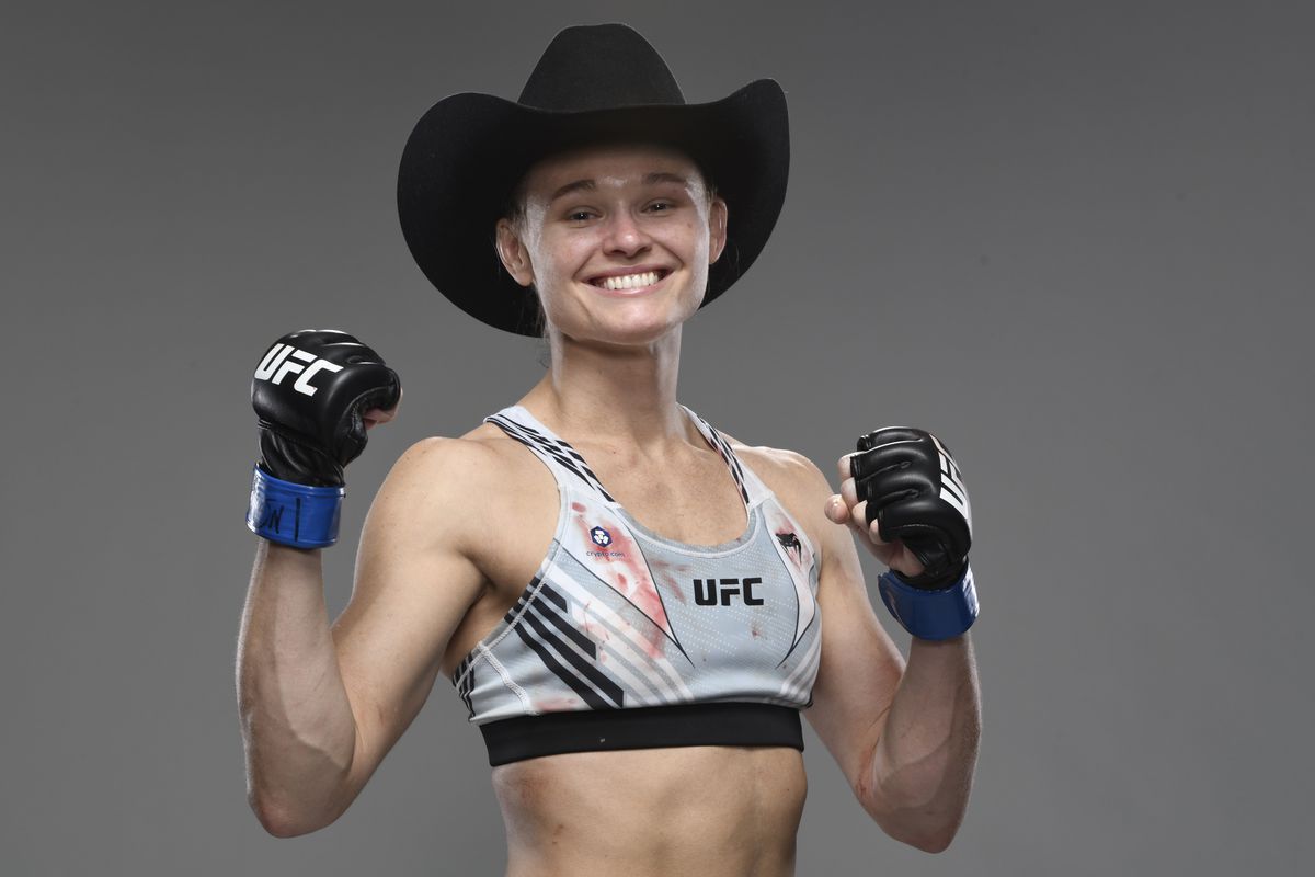 Andrea Lee poses for a portrait after her victory at UFC Vegas 42.