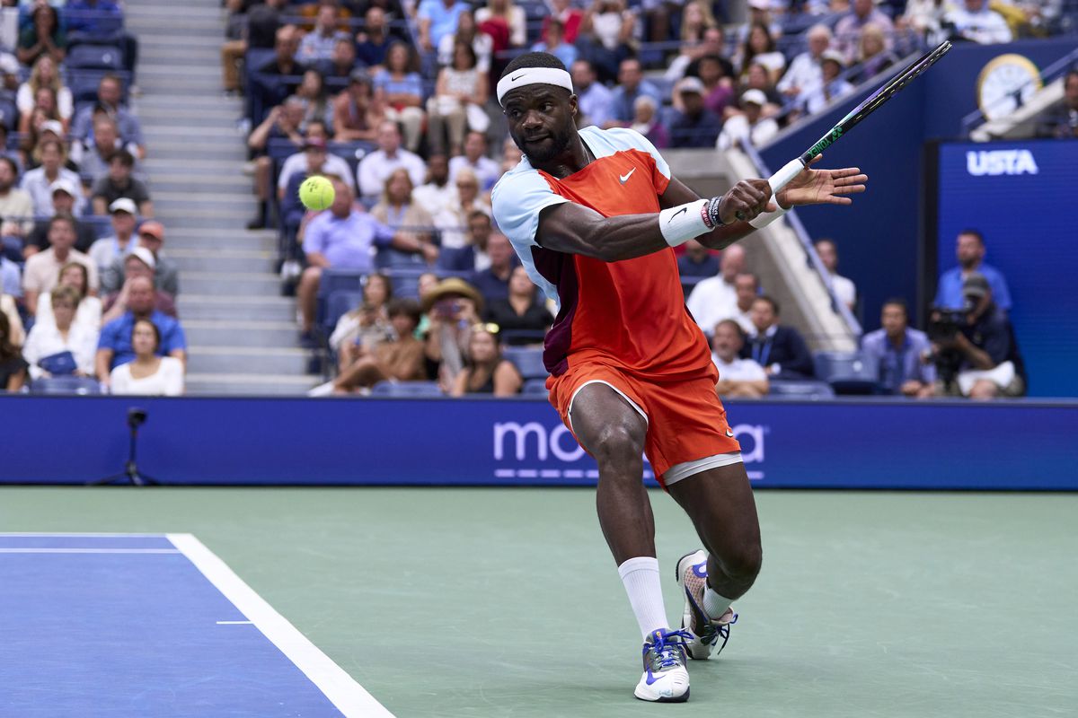 Frances Tiafoe of the United States looks to return a ball against Andrey Rublev during their Men’s Singles Quarterfinal match on Day Ten of the 2022 US Open at USTA Billie Jean King National Tennis Center on September 07, 2022 in New York City.