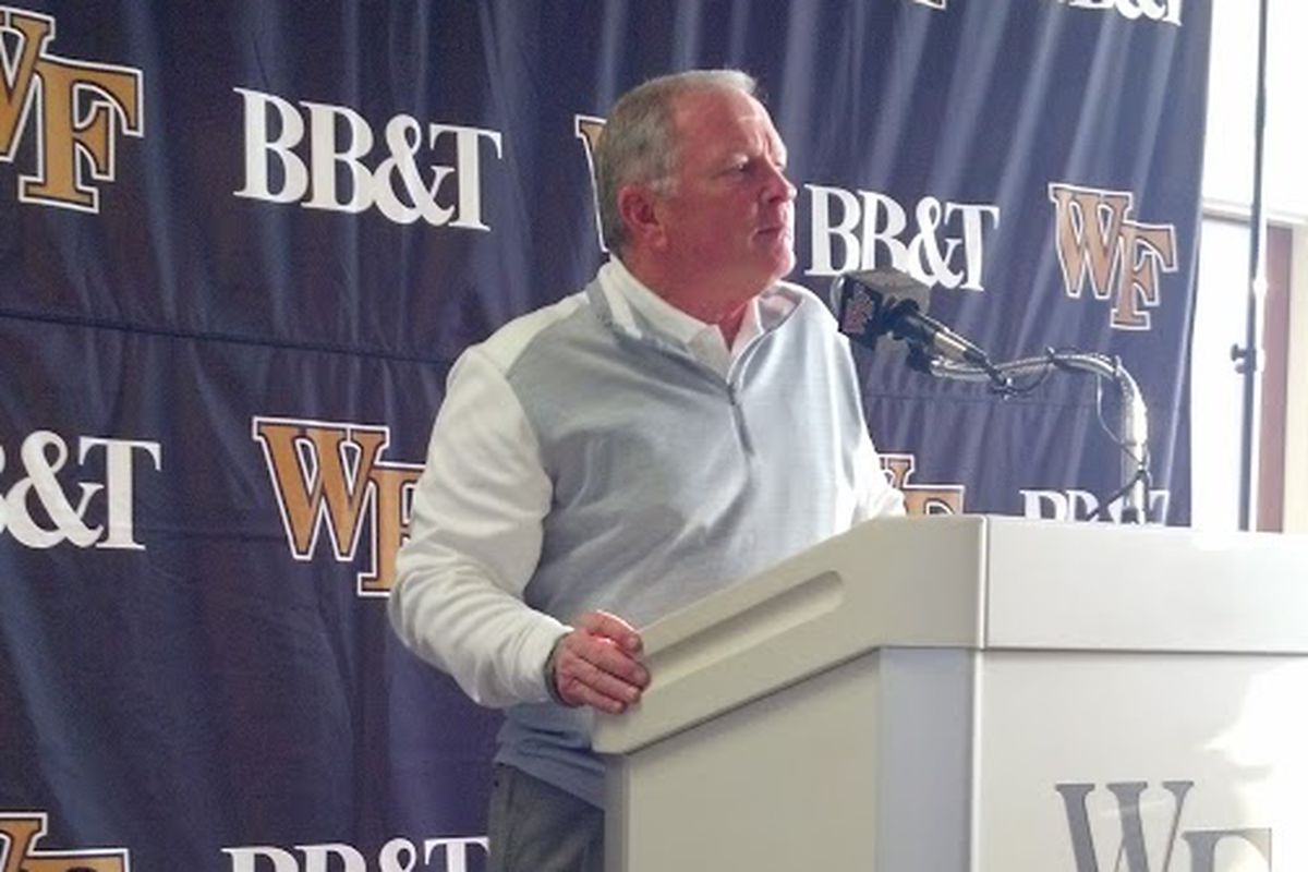 Jim Grobe announces his resignation to the media in Deacon Tower