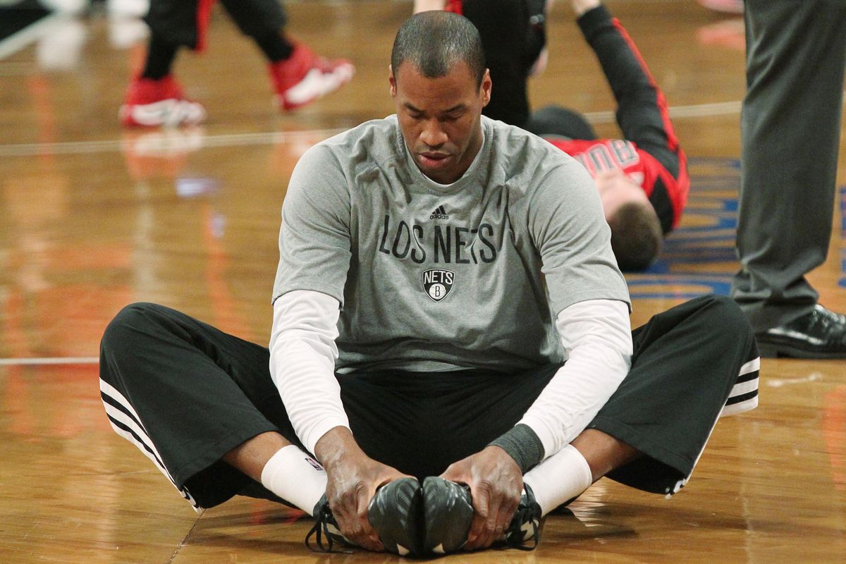 Jason Collins warms up prior to Monday's game.