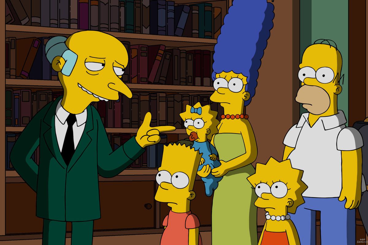The Simpsons hang out with Mr. Brns.