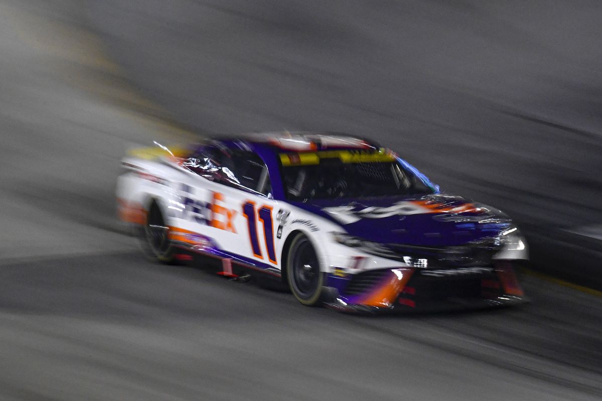 Denny Hamlin, driver of the #11 FedEx Ground Toyota, drives during the NASCAR Cup Series Bass Pro Shops Night Race at Bristol Motor Speedway on September 17, 2022 in Bristol, Tennessee.