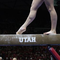 Utah gymnastics scores 49.400 on beam against UCLA at the Huntsman Center on Saturday, Feb. 18, 2017.