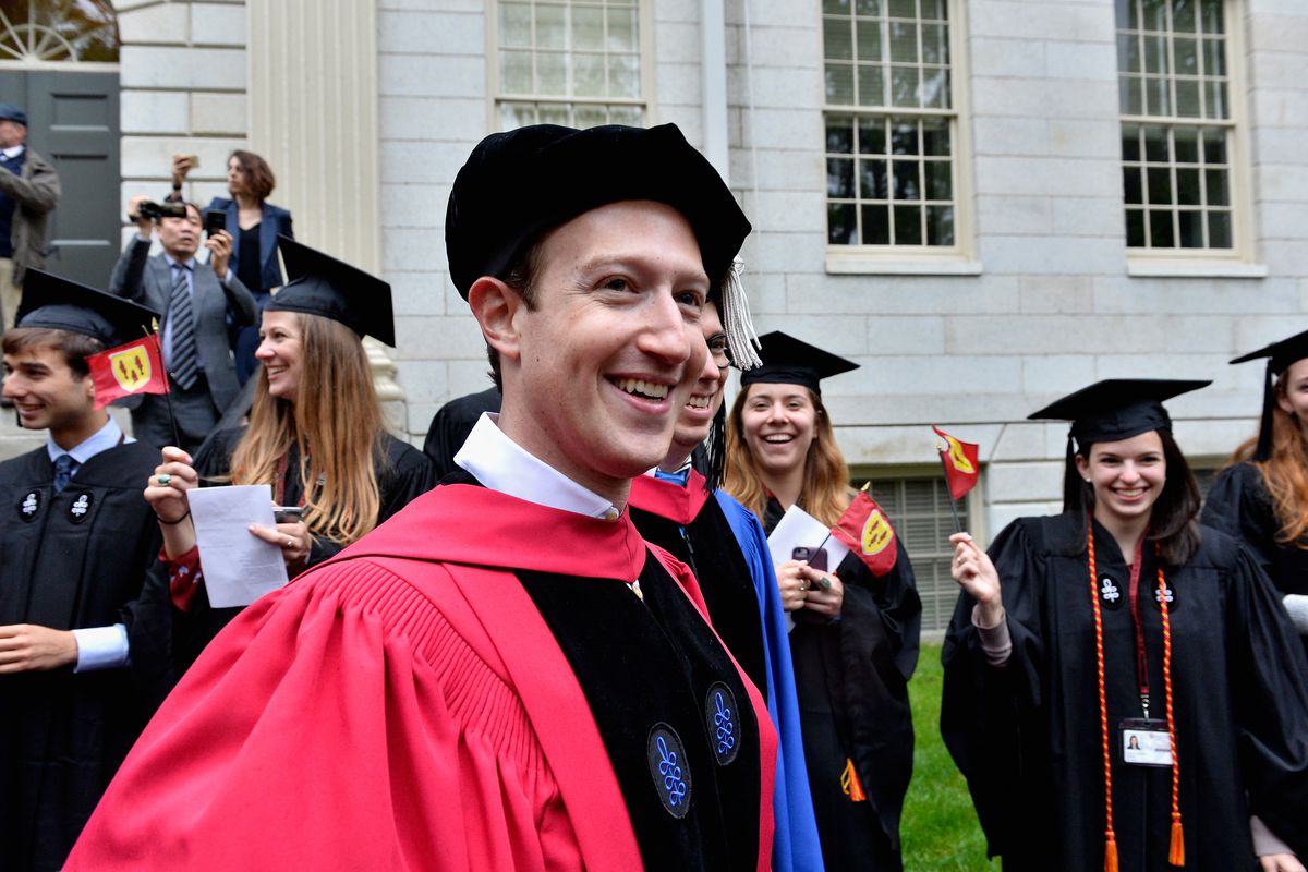 Facebook founder Mark Zuckerberg receives an honorary degree from Harvard in 2017.
