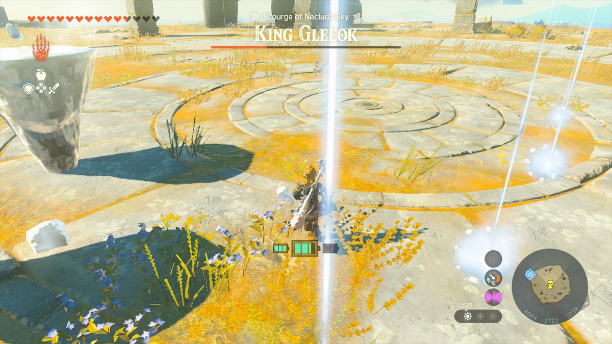 Link dodging blue streaks from the sky