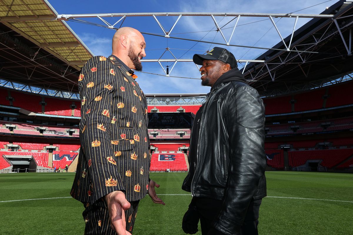 Tyson Fury and Dillian Whyte at Wembley Stadium.