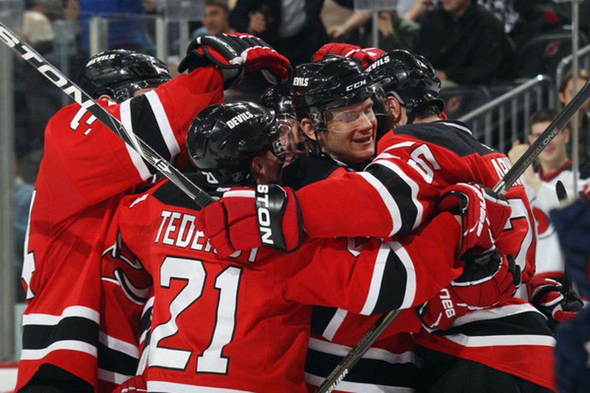 Keep up the good work from Monday, Devils, and you'll get the chance to hug more often.  (Photo by Bruce Bennett/Getty Images)