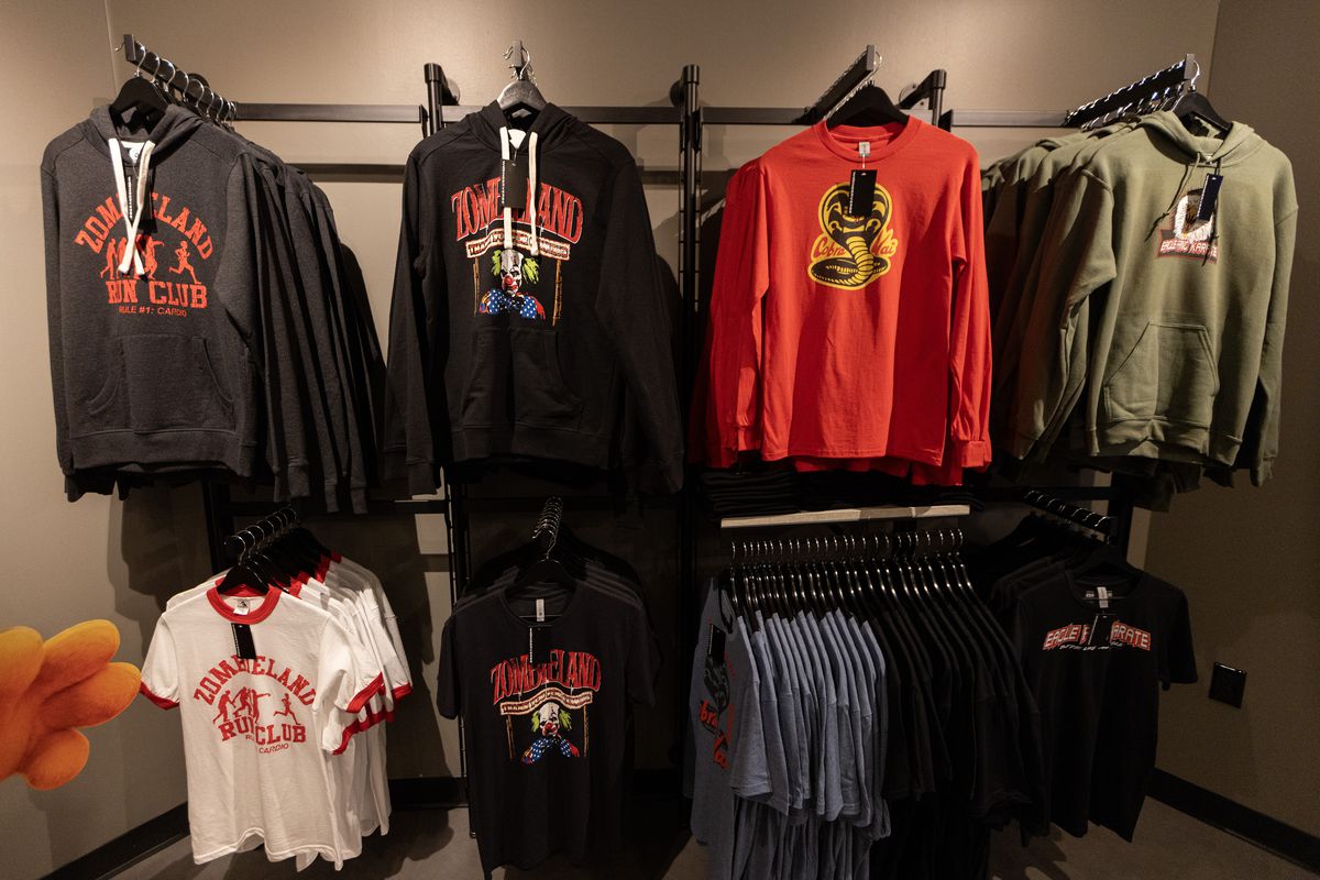 A display of clothing merchandise.