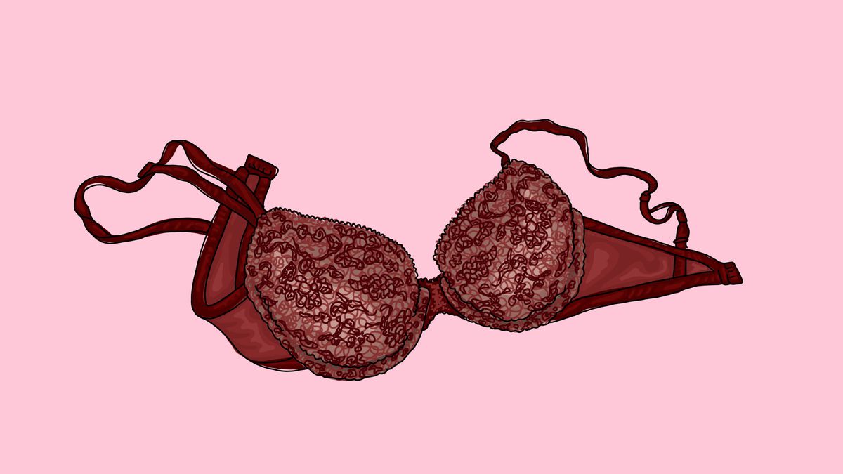 An illustration of a lacy underwire bra.