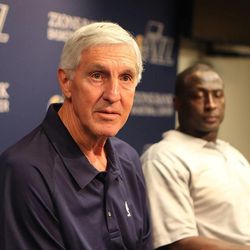 Former Jazz head coach Jerry Sloan talks to the media about his new role with the organization in a press conference at Zions Bank Basketball Center Thursday, June 20, 2013, in Salt Lake City. Sloan will be a senior basketball advisor for the team.