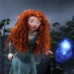 This film image released by Disney/Pixar shows the character Merida, voiced by Kelly Macdonald, following a Wisp in a scene from "Brave."