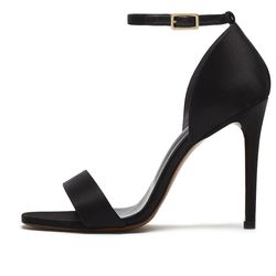 High Heel Evening Sandal in black satin, $595