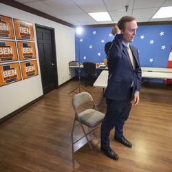 Congressman-elect and Salt Lake County Mayor Ben McAdams waits for a Facebook Live broadcast to begin at his campaign headquarters in Millcreek on Tuesday, Nov. 20, 2018. The Democrat's lead over Republican Rep. Mia Love was at 694 votes following the final vote canvass throughout the 4th Congressional District
