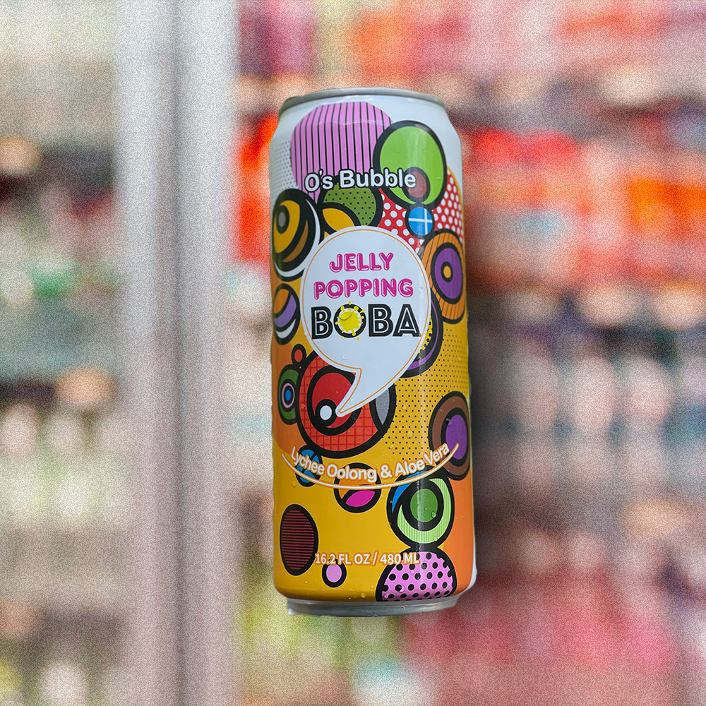 Jelly Popping Boba canned drink flavored with lychee oolong and aloe vera. 