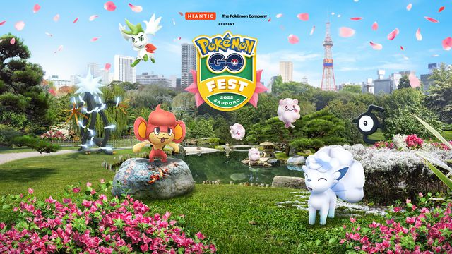 Pansear, Alolan Vulpix and several other Pokémon gather around a Japanese garden