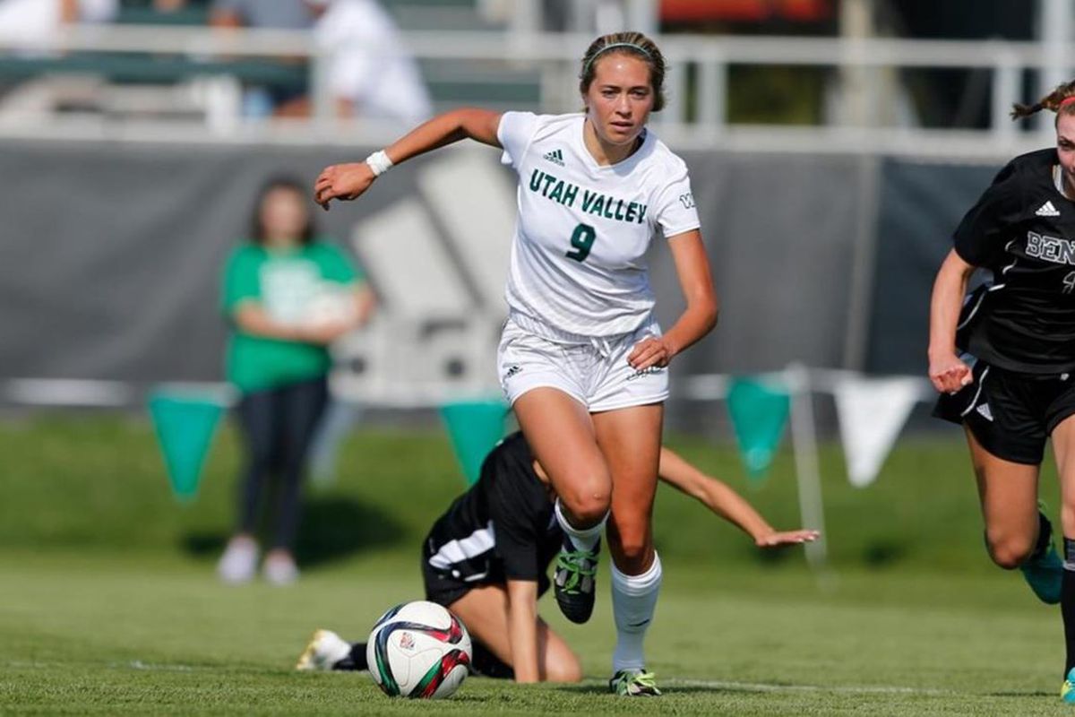 Tori Smith runs with the ball from defenders. Smith returns for her senior season after recording one goal and two assists last season, while Utah Valley opens its season at Hawaii on Friday night.
