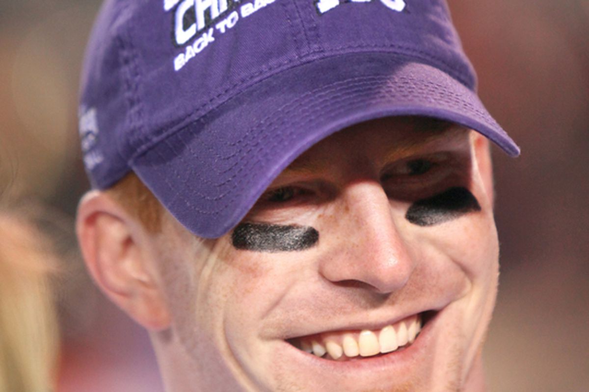 ALBUQUERQUE NM - NOVEMBER 27: Quarterback Andy Dalton #14 of the TCU Horned Frogs smiles after defeating the University of New Mexico Lobos 66-17 on November 27 2010 at University Stadium in Albuquerque New Mexico. (Photo by Eric Draper/Getty Images)