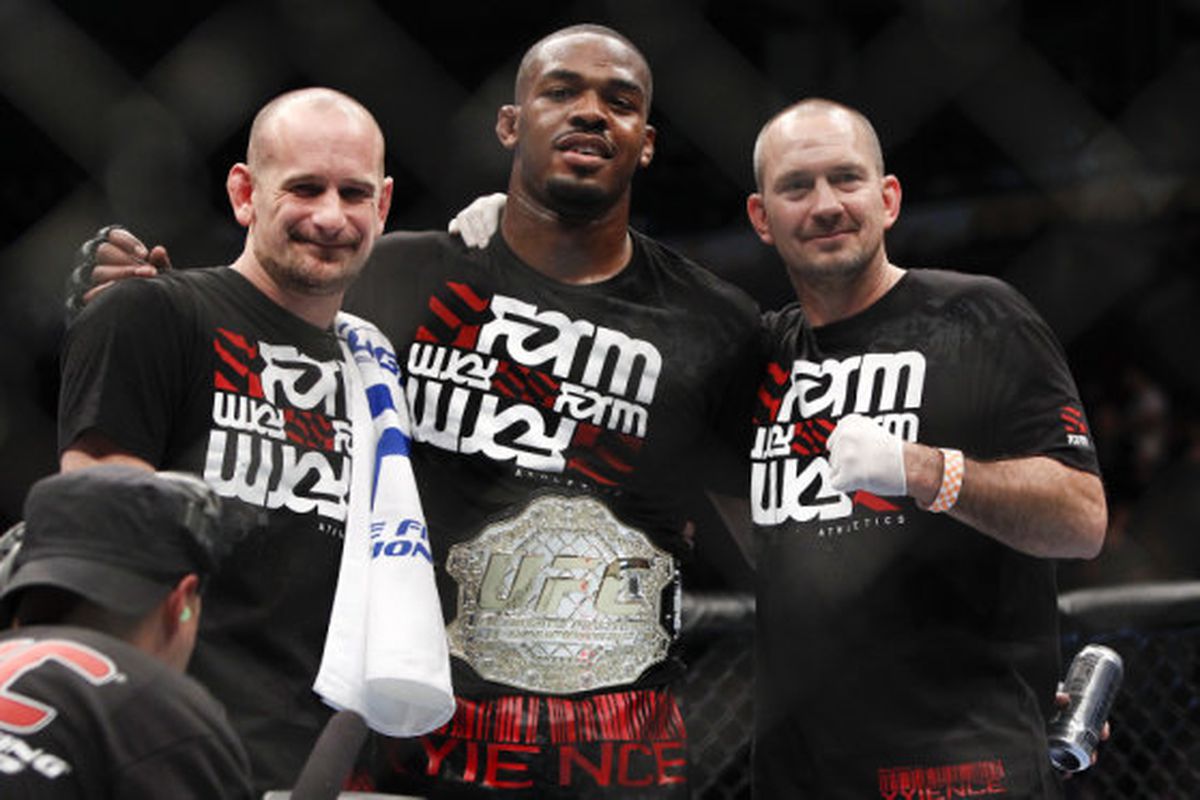 Pictured: Greg Jackson (L) Jon Jones (middle) and Mike Winkeljohn (R). Photo by Esther Lin for MMAfighting.com