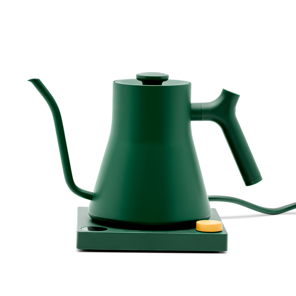 A green goose neck kettle