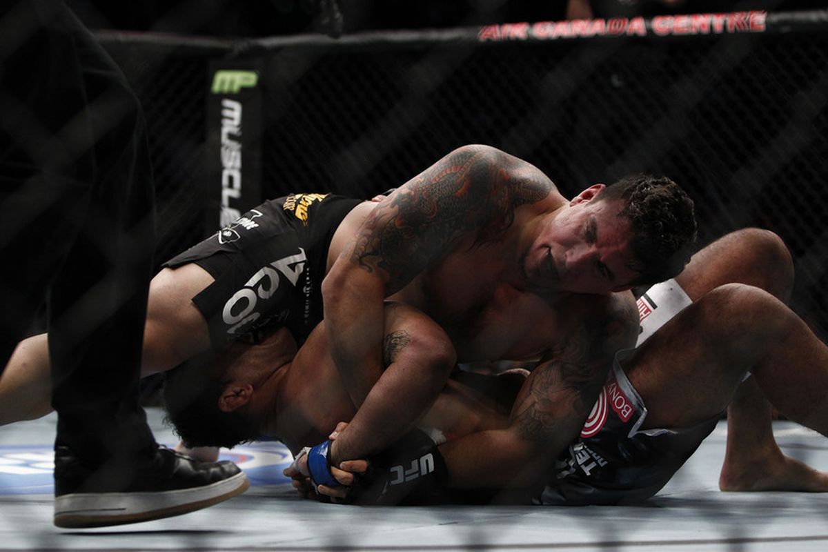 Frank Mir taps out Antonio Rodrigo Nogueira at UFC 140 on Saturday, Dec. 10, 2011 at the Air Canada Centre in Toronto, Canada. Photo by Esther Lin via MMA Fighting. 