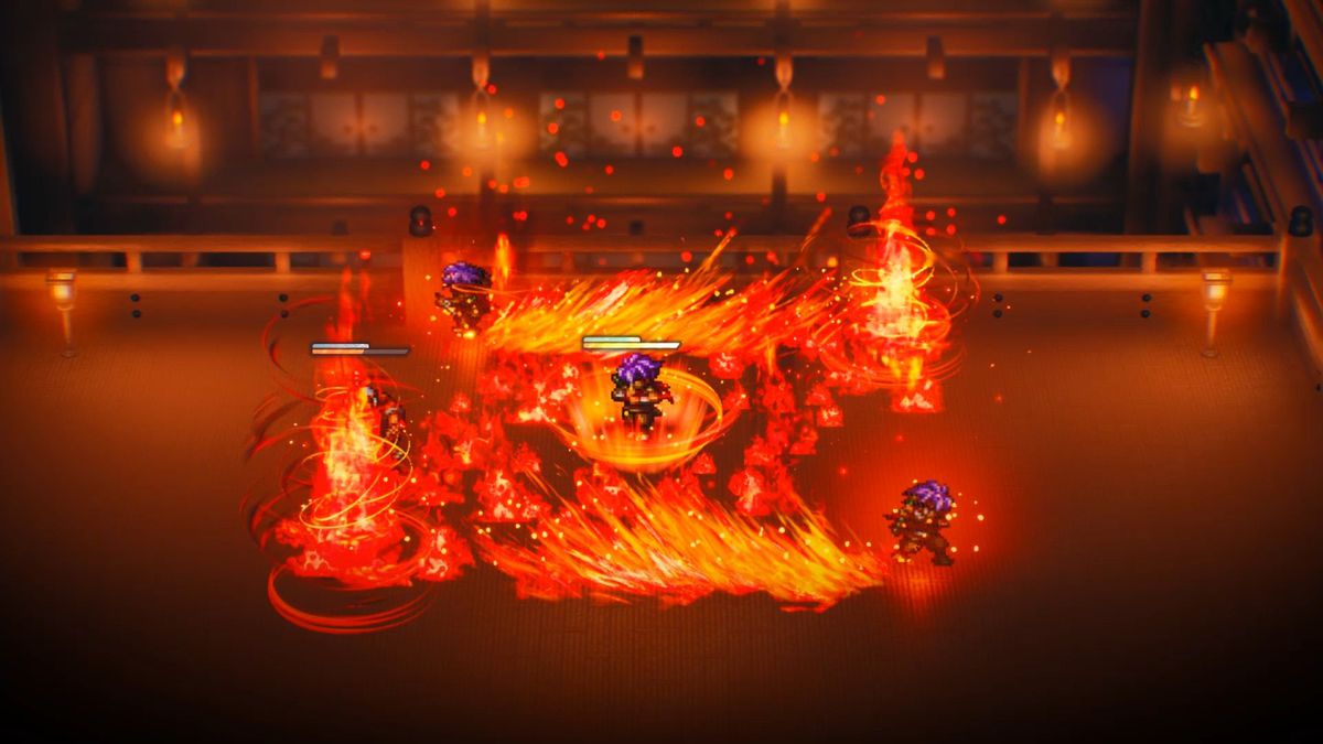 A fiery combat scene in Live A Live