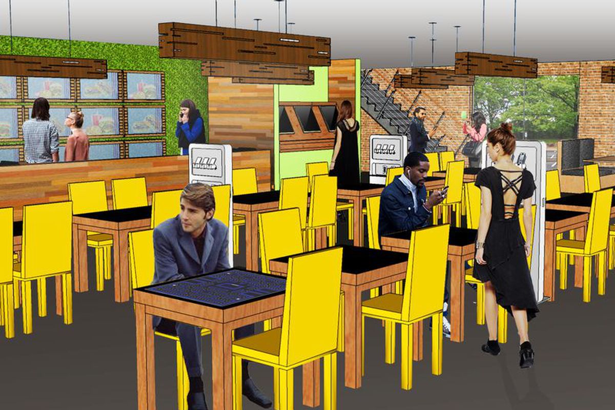 A rendering of what a typical fast casual restaurant may look like in the year 2040