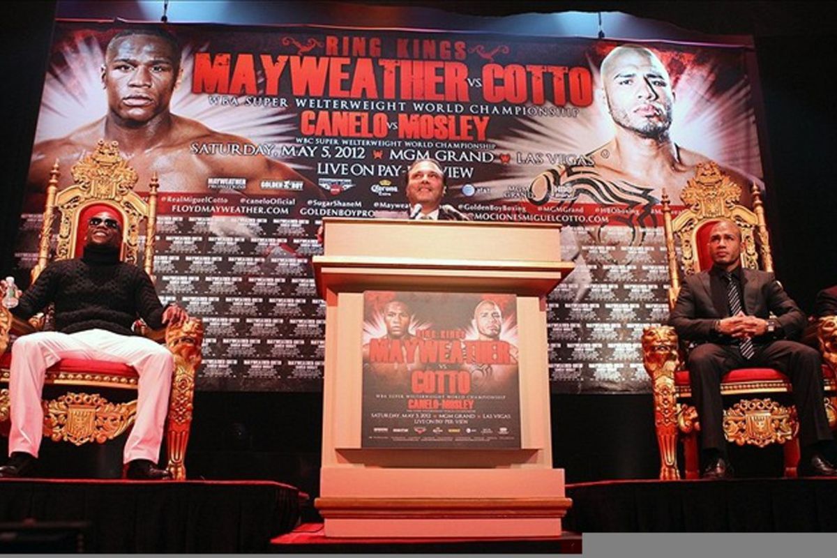 Floyd Mayweather Jr and Miguel Cotto will leave their thrones to be filmed by HBO cameras for "24/7." (Photo by Ed Mulholland-US PRESSWIRE)