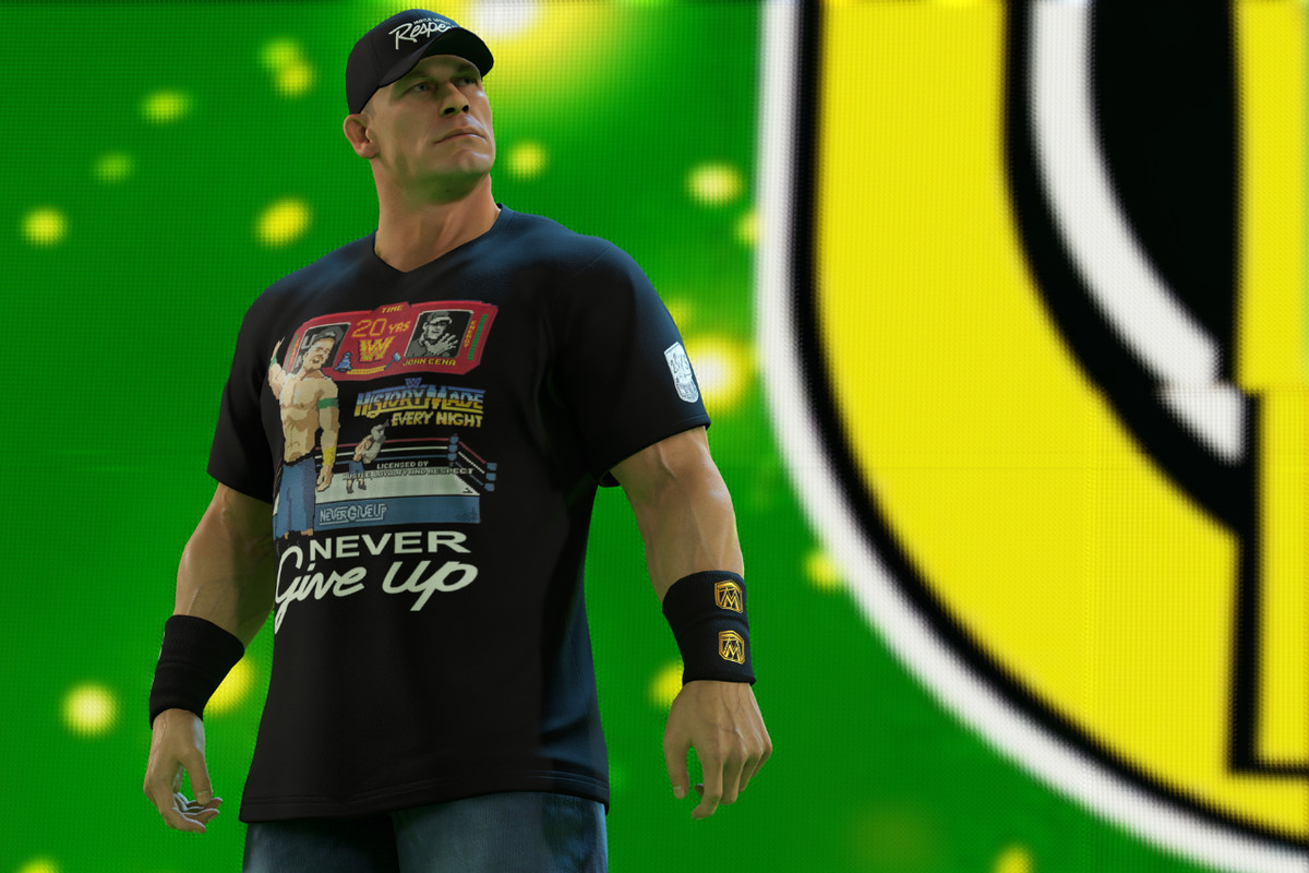 John Cena, the cover star of WWE 2K23, making an appearance before a match