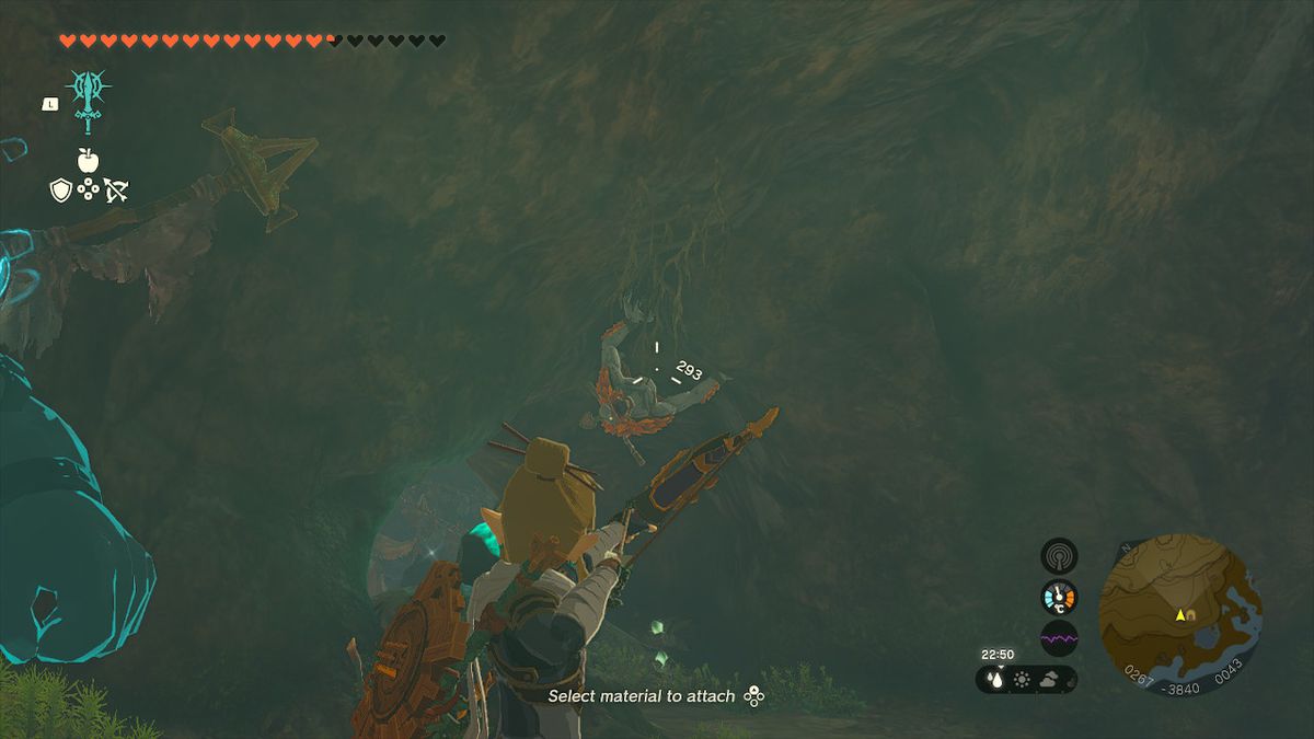 Link shoots a silver horriblin in a cave in Zelda Tears of the Kingdom.