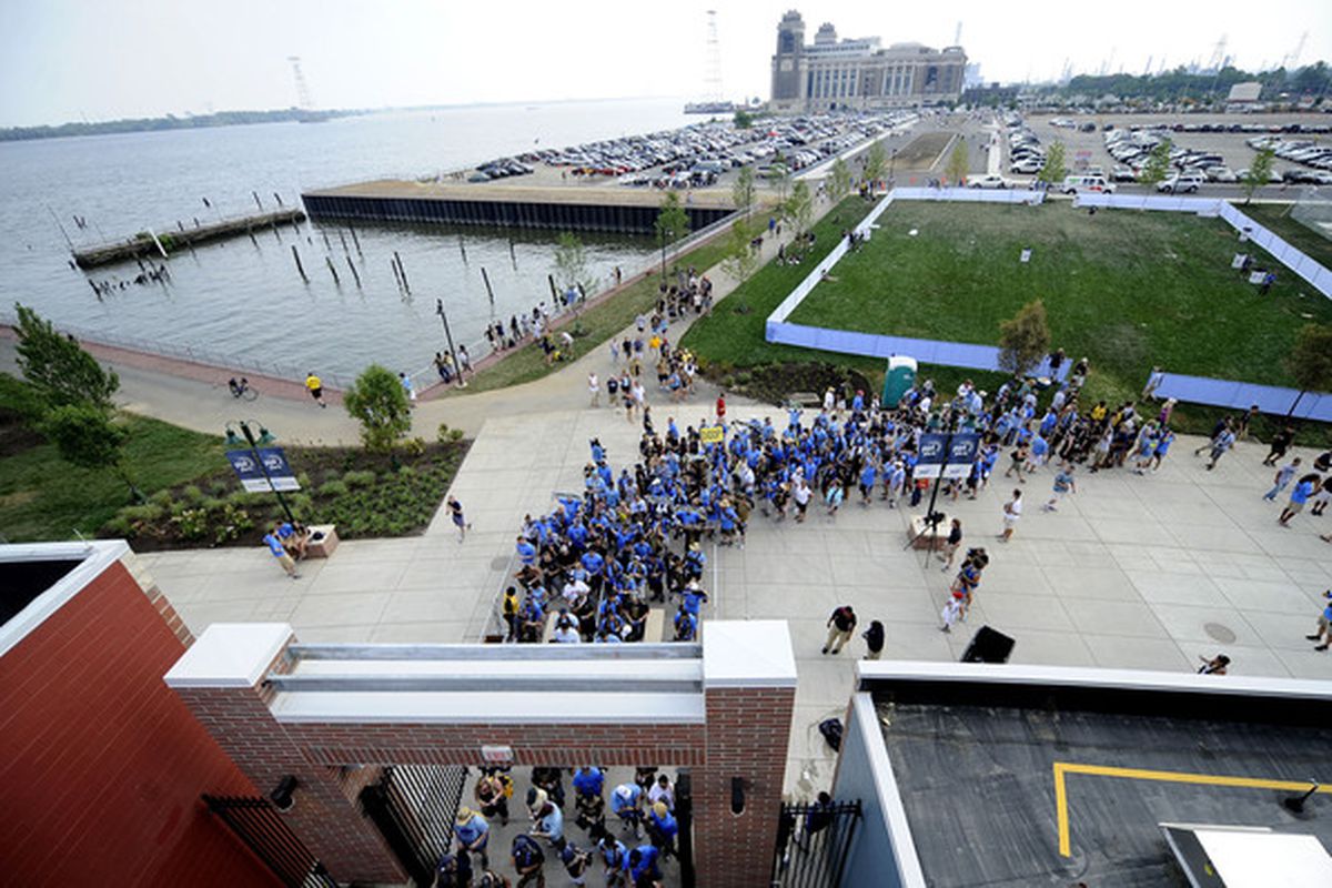 CHESTER, PA - JUNE 27:  Fans of the Philadelphia Union line up to enter PPL Park before a match against the Seattle Sounders FC at the PPL Park stadium opener on June 27, 2010 in Chester, Pennsylvania.  (Photo by Jeff Zelevansky/Getty Images)