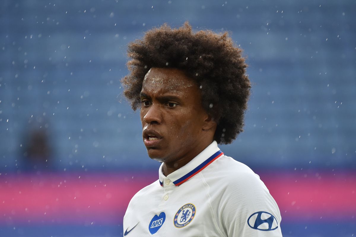 Willian of Chelsea looks on during the FA Cup Fifth Quarter Final match between Leicester City and Chelsea FC at The King Power Stadium on June 28.