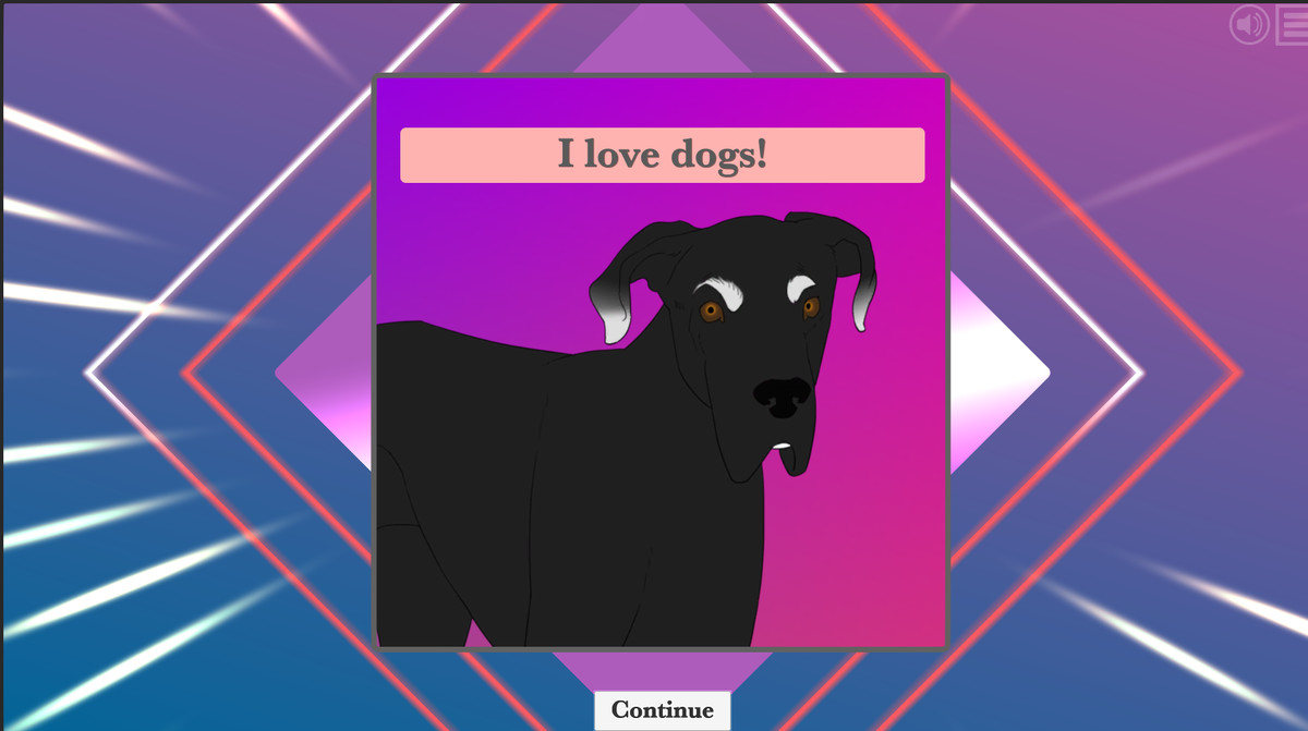 Roll+Heart - an emphasis screen showing an elderly dog with the caption “I love dogs!”