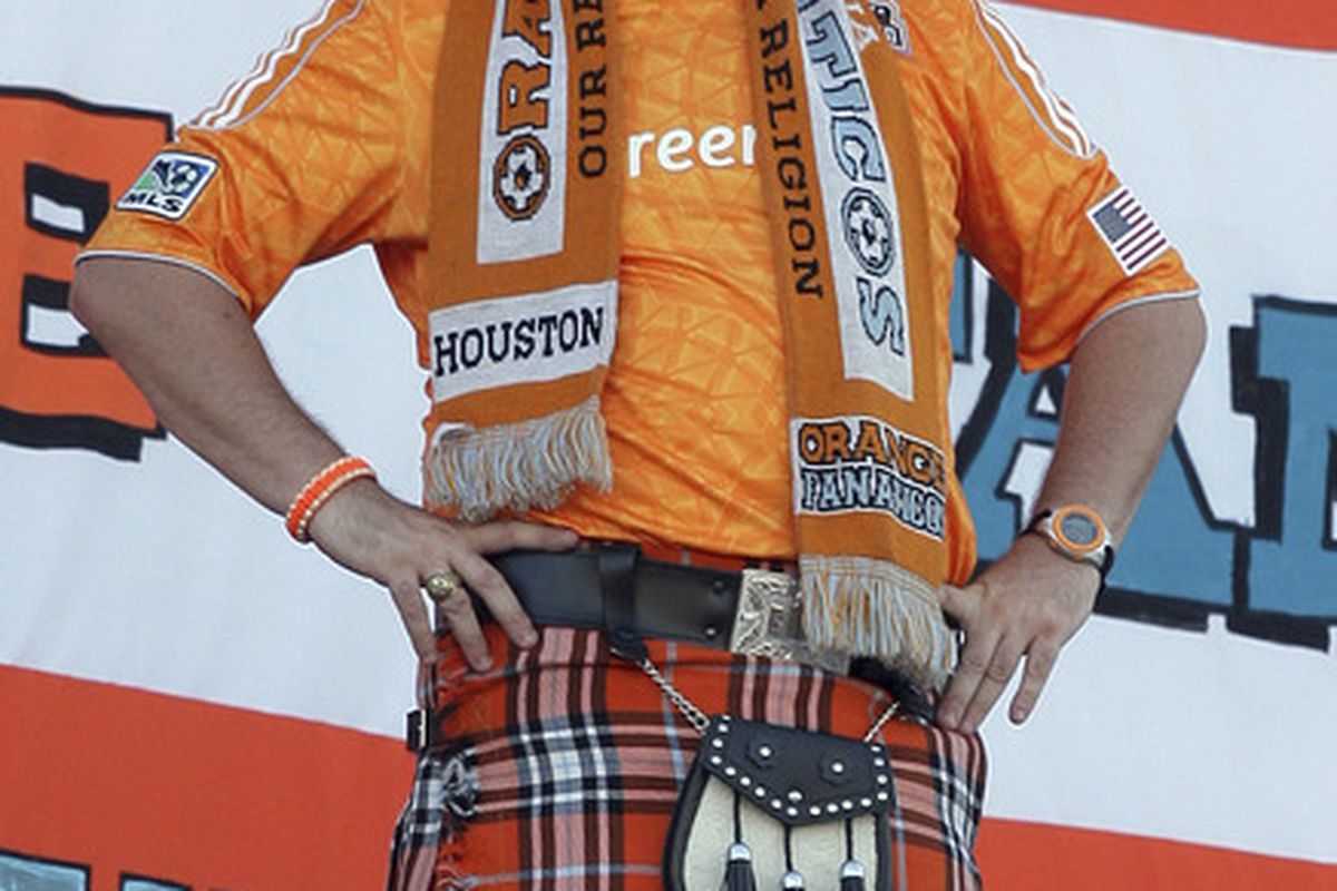 HOUSTON - JUNE 18:  A Dynamo fan dresses up for the game against the Columbus Crew at Robertson Stadium on June 18, 2011 in Houston, Texas.  (Photo by Bob Levey/Getty Images)