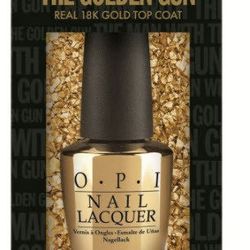 OPI just launched a whole collection of Bond-themed polishes, including this Man With the Golden Gun 18K topcoat.