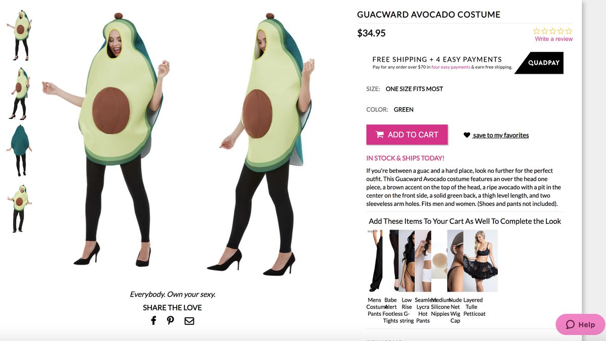 A woman dressed up like a giant avocado.